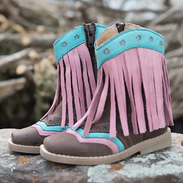 "Lyddie" Pink Fringe Toddler Boots