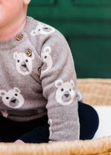 Bear Jacquard Knit Baby Raglan Pullover Sweater (Organic)