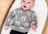 Bear Jacquard Knit Baby Raglan Pullover Sweater (Organic)