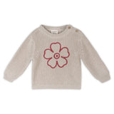 Hippie Flower Embroidered Chunky Knit Baby Sweater - Organic