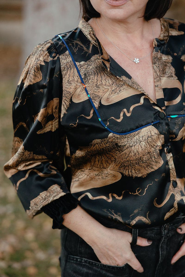 Velvet Cuff Mtn Lion Blouse