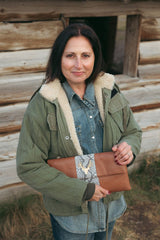 Leather and Python Foldover Clutch