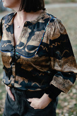 Velvet Cuff Mtn Lion Blouse