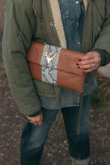 Leather and Python Foldover Clutch