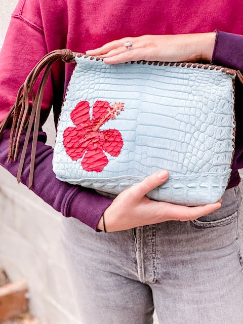 Sueded Croc Hibiscus Clutch – Terra